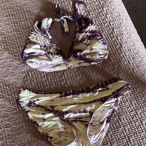 Lucky Brand Purple and Cream Bikini Set